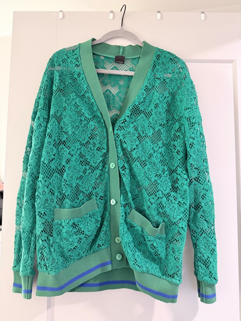 Green Lace Openwork Women's Cardigan Sweater